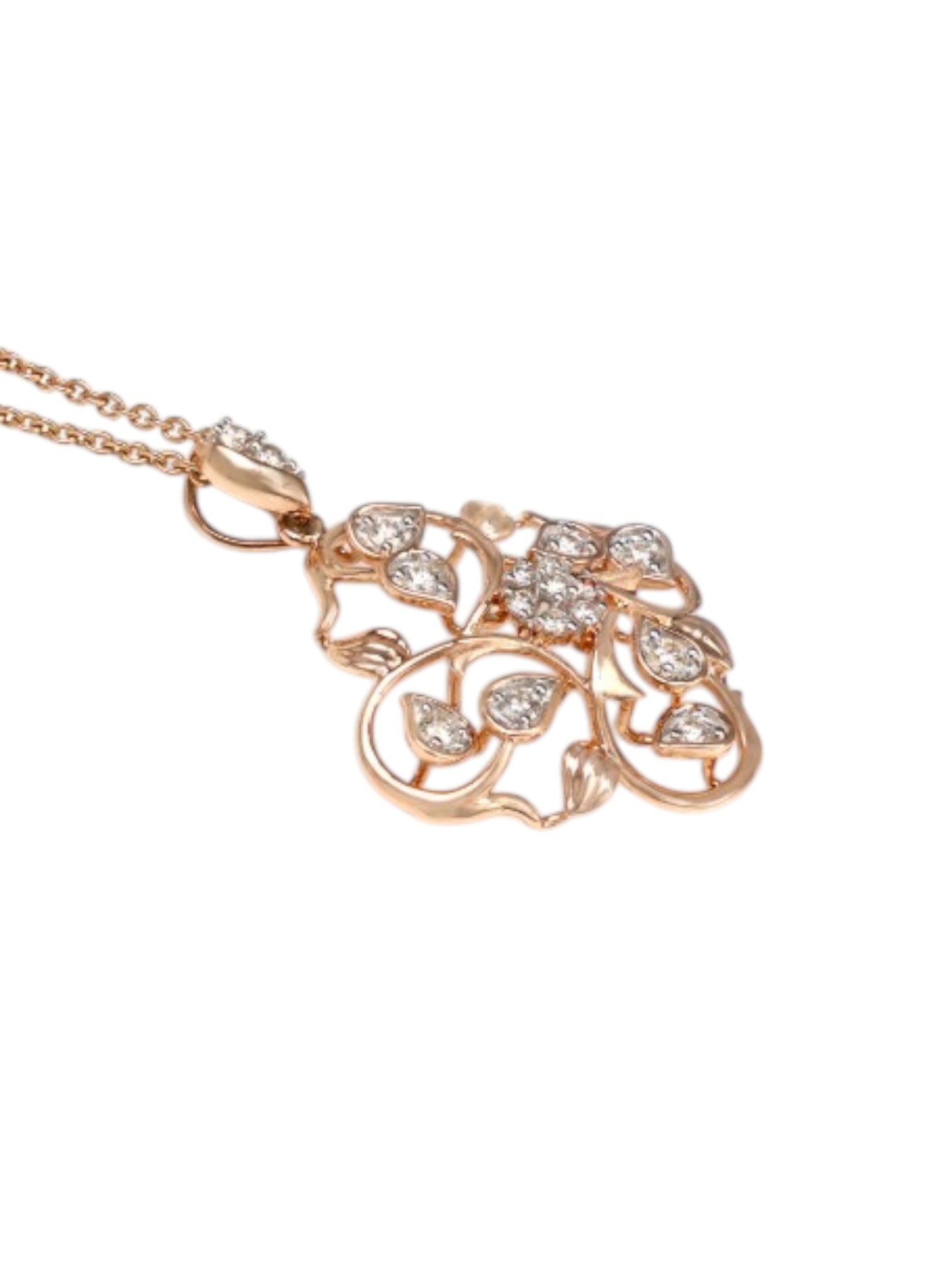 Trendy Design 925 Sterling Silver CZ Stones Rose Gold Plated Pendant With Chain For Women By Kesardeep